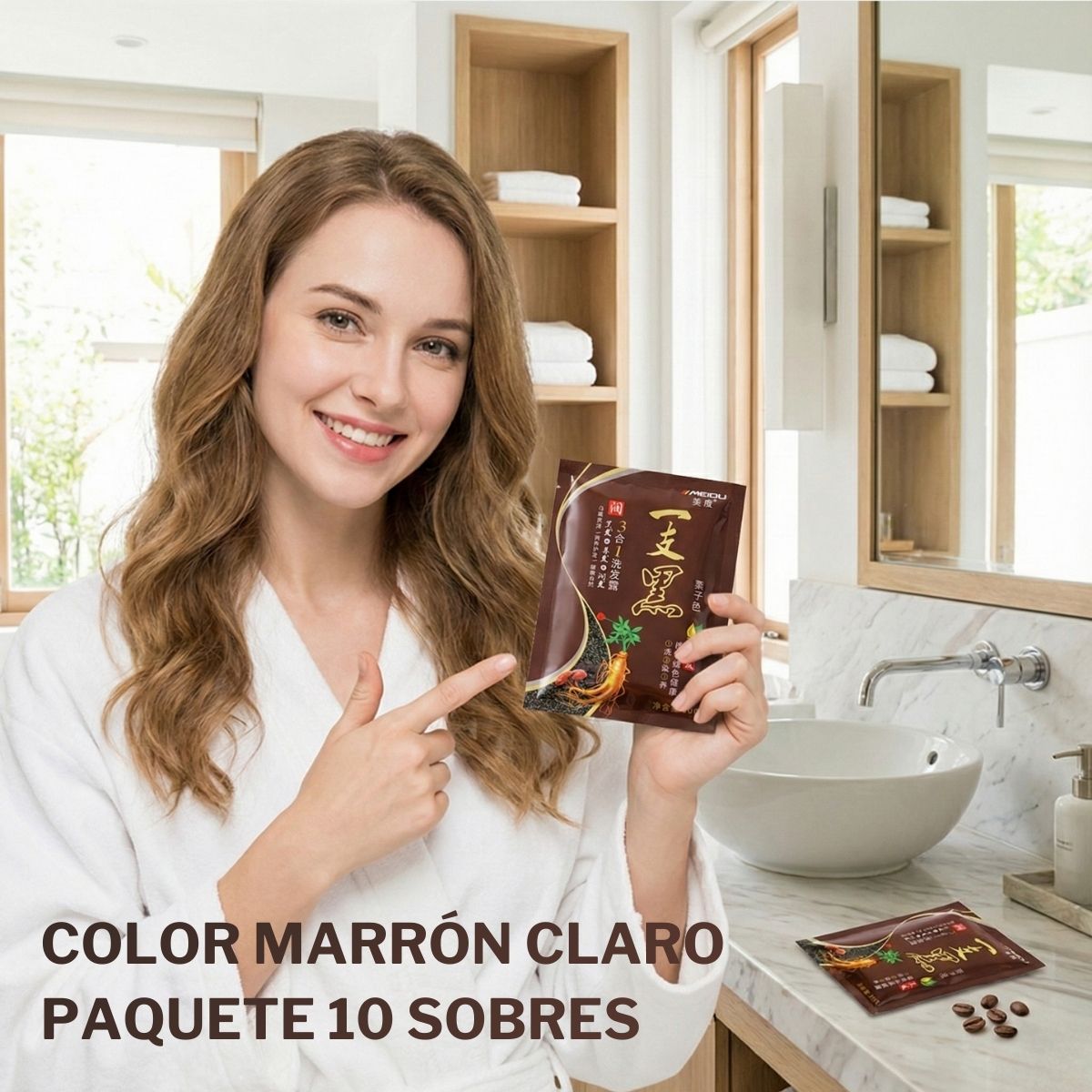 CHAMPÚ CON TINTE INSTANTÁNEO COLOR MARRON CLARO CON 10 S0BRES