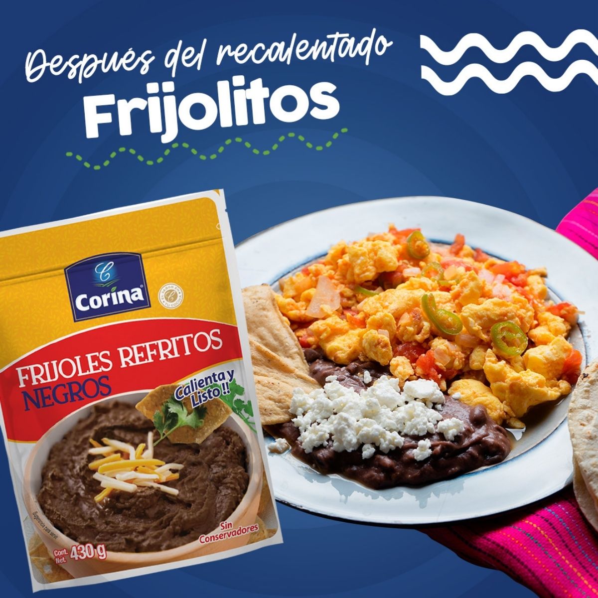 FRIJOLES REFRITOS NEGROS CORINA 430 GRS POUCH